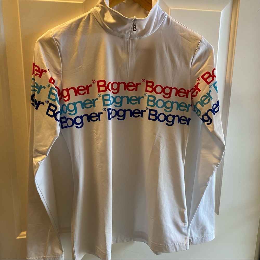 Bogner White Top with Colorful Logo Accents